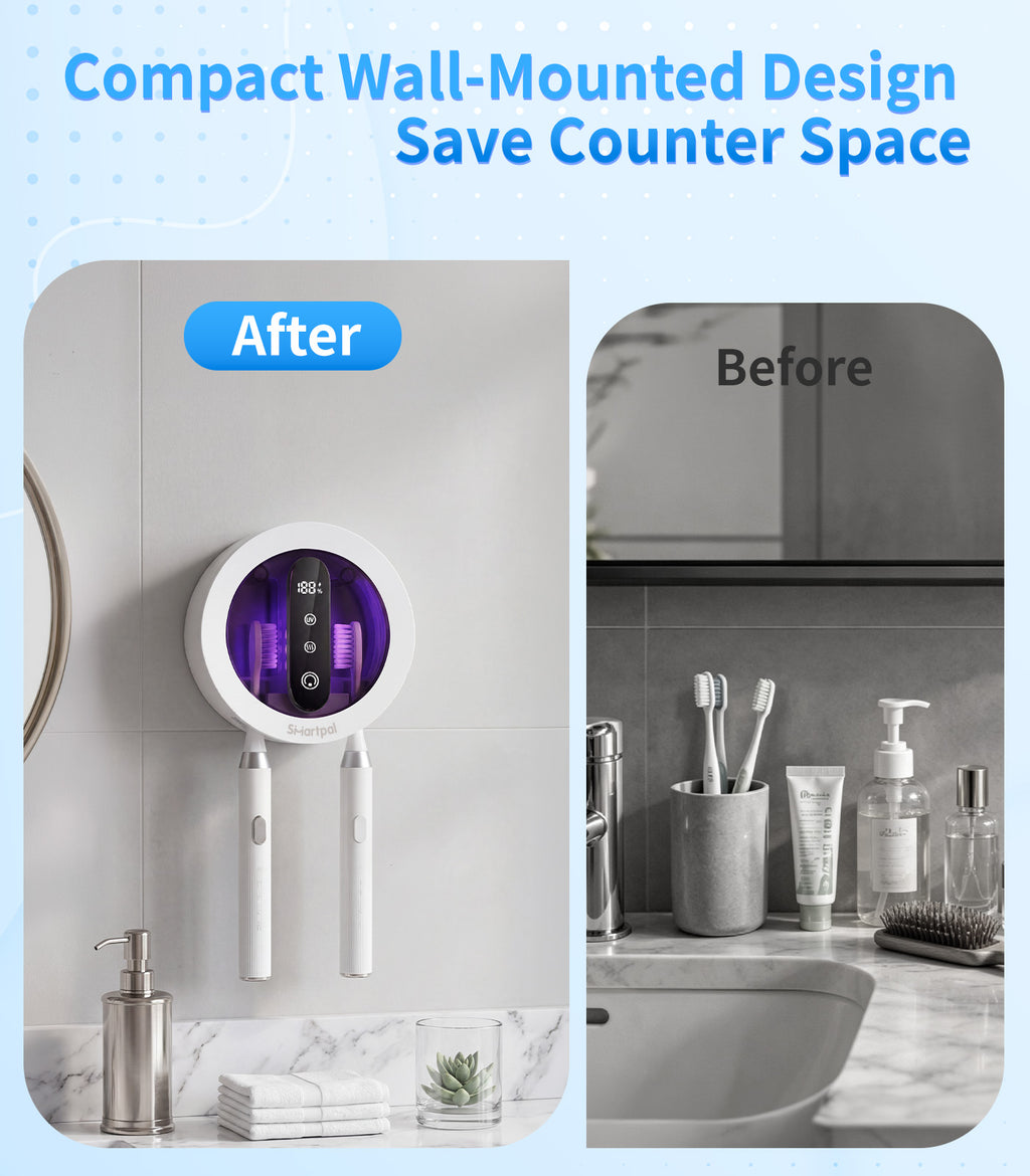 SCRICOR Dual UVC Toothbrush Sanitizer & Dryer — Kills 99.9% of Bacteria